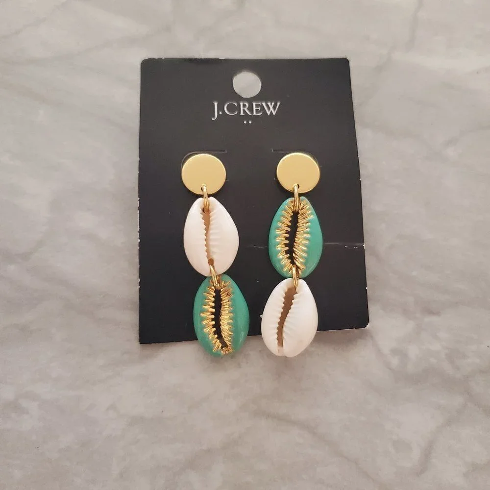 🐚 NEW J.Crew Conch Shell Nautical Beach Enamel Drop Dangle Earrings 🐚